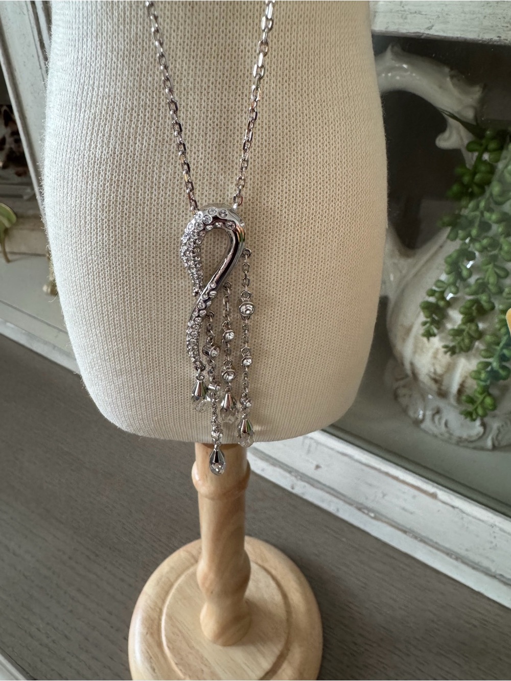 Swarovski Sterling Silver Crystal Teardrop Fringe Pendant Necklace